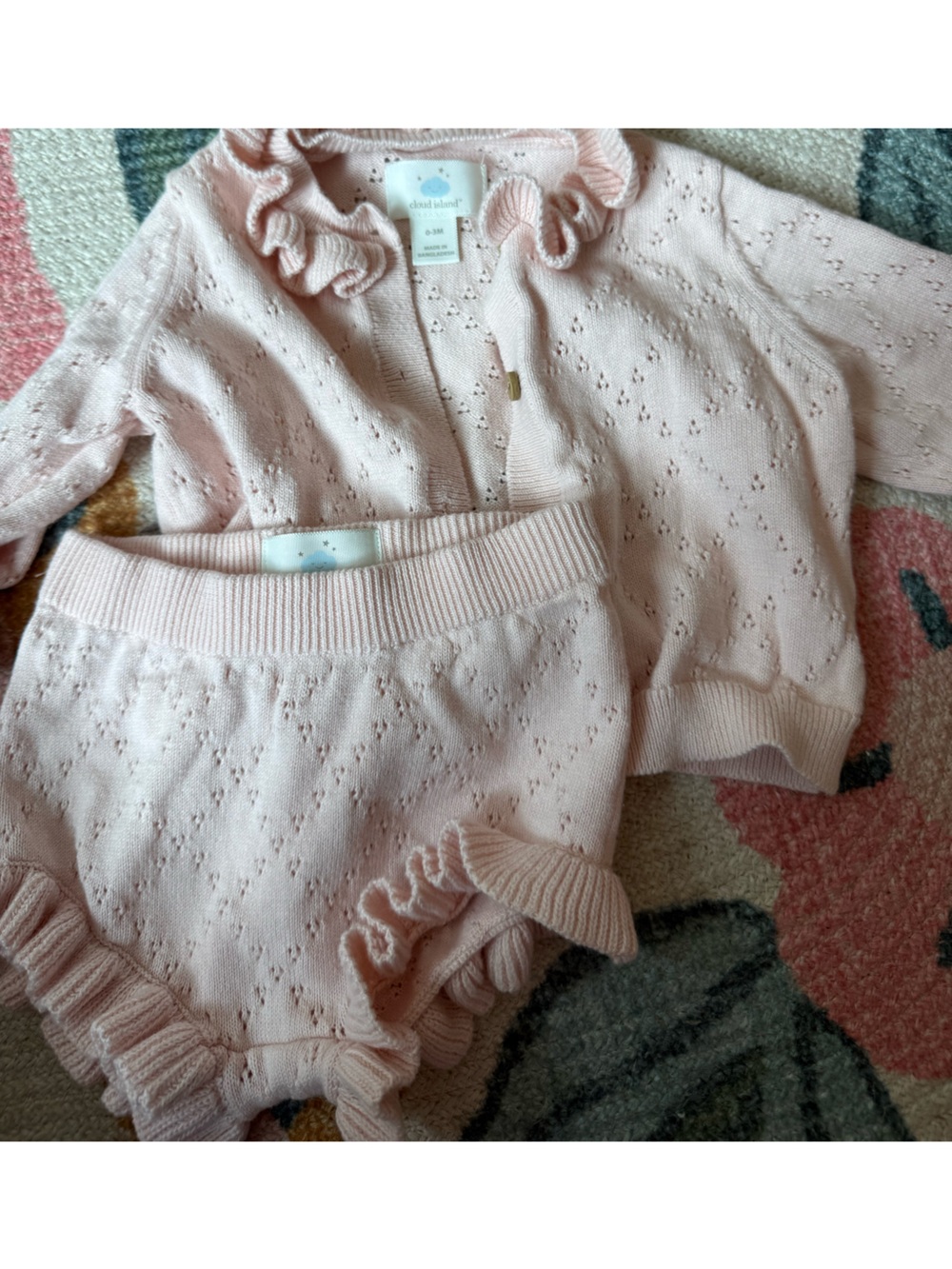 Cloud Island Knit Ruffle Baby Set in Light Pink